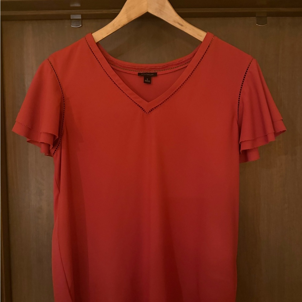 Ann Taylor Red V-Neck Blouse